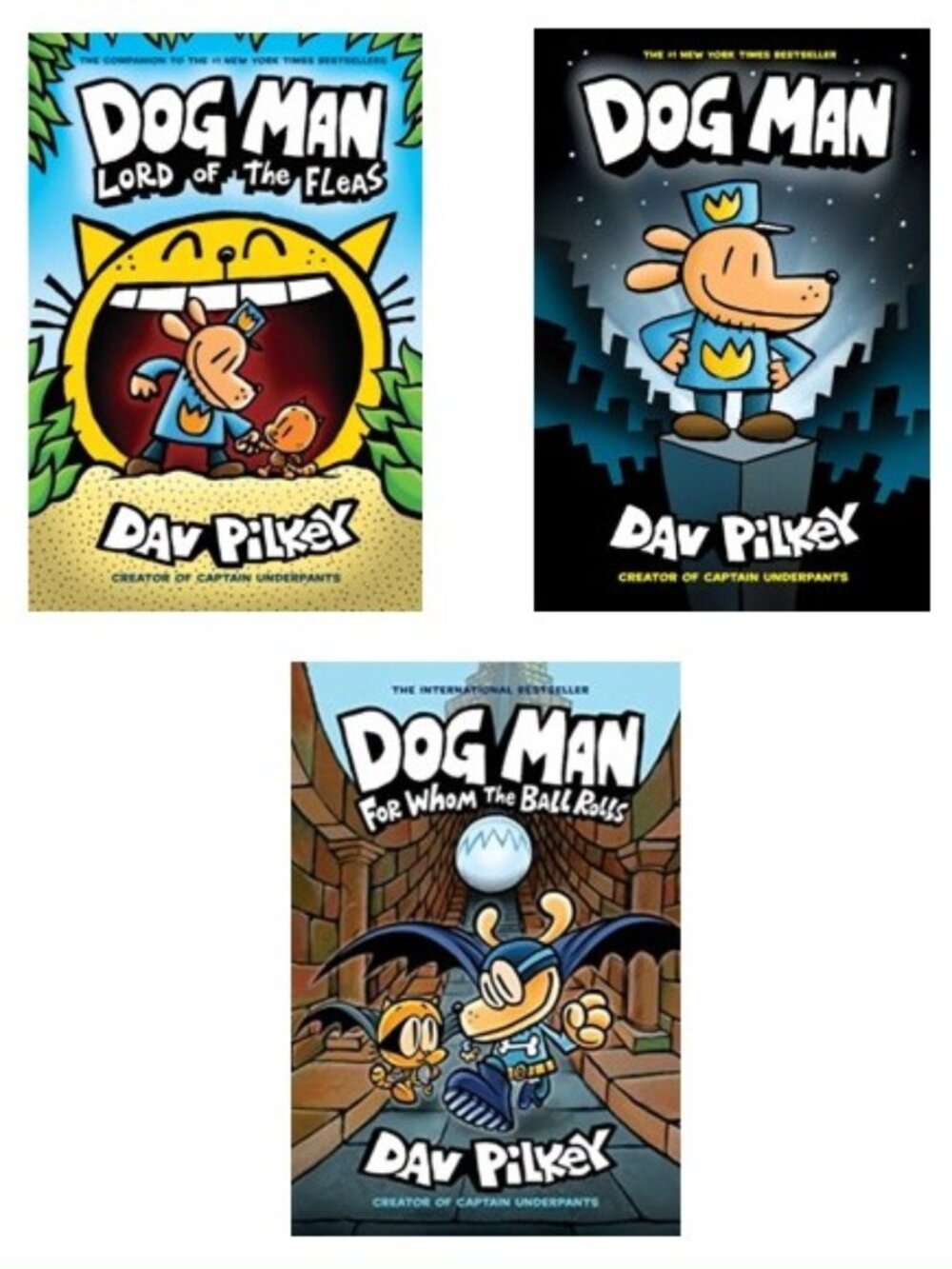 Lot of 3 Graphic Novel Comic Books : Dog Man, Lord of the Fleas by Dav Pilkey